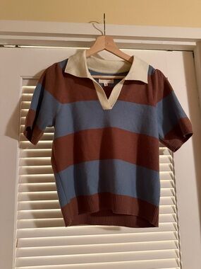 Lucky Brand Men's V-Neck Short Sleeve Sweater - Brown, Blue & Cream